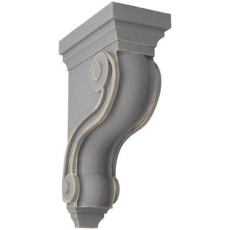 Ekena Millwork 3 3/8"W x 6 1/2"D x 10 1/2"H Boston Traditional Scroll Wood Vintage Decor Corbel, Pebble Grey CORWD03X06X10TSPG